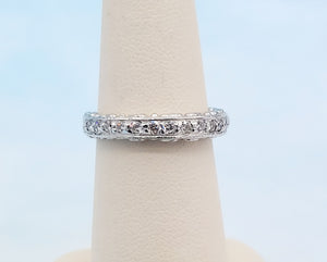 Scroll Design Diamond Estate Ring - 14K White Gold