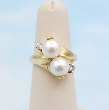 Load image into Gallery viewer, Estate Double Pearl and Diamond Ring - 14K Gold