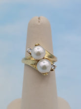 Load image into Gallery viewer, Estate Double Pearl and Diamond Ring - 14K Gold