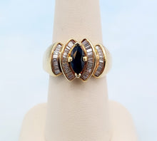Load image into Gallery viewer, Fancy Marquise Shaped Sapphire &amp; Diamond Ring - 14K Yellow Gold - Estate Piece