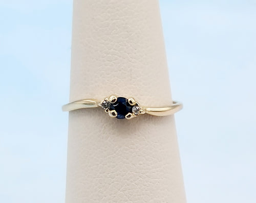 Dainty Sapphire and Diamond Ring - 14K Yellow Gold