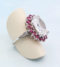 Load image into Gallery viewer, Ruby &amp; Oval CZ Custom Floral Design Ring - 14K White Gold