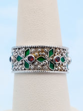 Load image into Gallery viewer, Ruby &amp; Emerald Holly Leaf Band - 14K White Gold - Estate