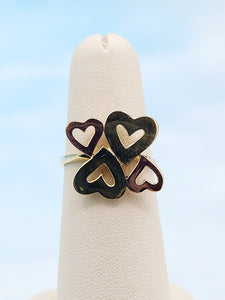 Two Tone Hearts Ring - 14K Yellow Gold