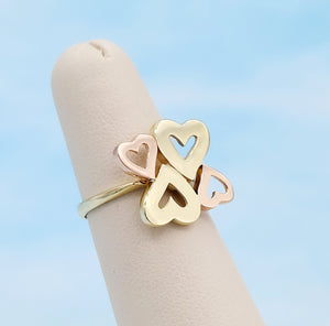 Two Tone Hearts Ring - 14K Yellow Gold
