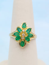 Load image into Gallery viewer, Emerald Floral Ring with Small Diamonds - 14K Yellow Gold