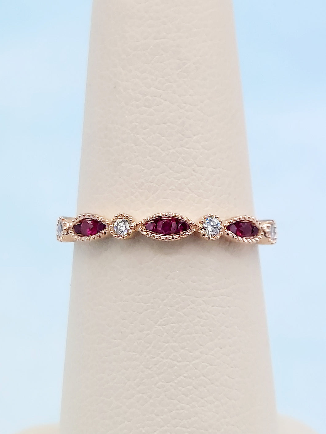 Ruby and Diamond Anniversary Band - 14K Rose Gold