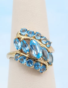 Blue Topaz Fancy Cocktail Ring - 10K Yellow Gold