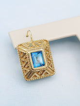 Load image into Gallery viewer, Blue Topaz Leverback Earrings with Detail - 14K Yellow Gold