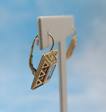 Load image into Gallery viewer, Blue Topaz Leverback Earrings with Detail - 14K Yellow Gold