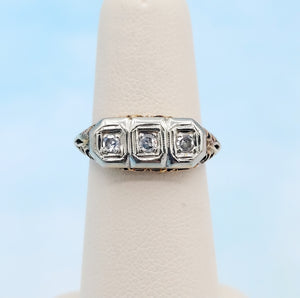 Three Stone Diamond Vintage Estate Ring  - 14k Gold