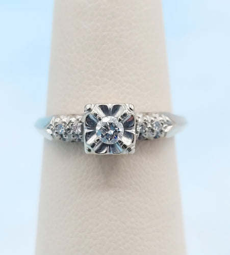 Diamond Vintage Engagement Ring  - Estate - 14k White Gold