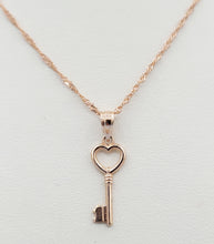 Load image into Gallery viewer, Key To My Heart Pendant &amp; 16 Inch Singapore Chain - 14K Rose Gold