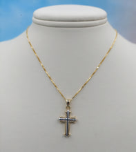 Load image into Gallery viewer, Reversible Two Tone Hollow Cross Pendant on Box Chain - 14K &amp; 18K Gold