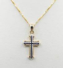 Load image into Gallery viewer, Reversible Two Tone Hollow Cross Pendant on Box Chain - 14K &amp; 18K Gold