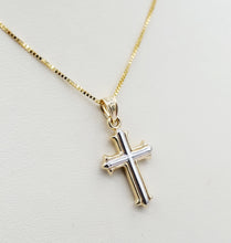 Load image into Gallery viewer, Reversible Two Tone Hollow Cross Pendant on Box Chain - 14K &amp; 18K Gold