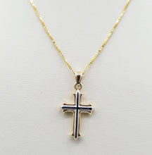 Load image into Gallery viewer, Reversible Two Tone Hollow Cross Pendant on Box Chain - 14K &amp; 18K Gold