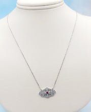 Load image into Gallery viewer, Vintage Style Diamond Necklace with Ruby Accent - 14K White Gold