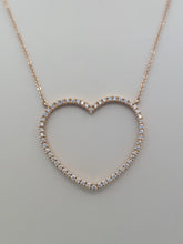 Load image into Gallery viewer, Large Diamond Open Heart Pendant on a 24"-28" Rose Gold Chain - 14K Rose Gold
