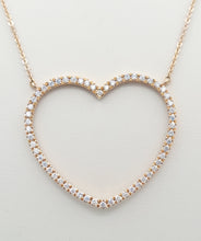 Load image into Gallery viewer, Large Diamond Open Heart Pendant on a 24"-28" Rose Gold Chain - 14K Rose Gold