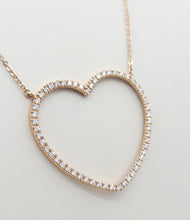 Load image into Gallery viewer, Large Diamond Open Heart Pendant on a 24"-28" Rose Gold Chain - 14K Rose Gold