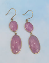 Load image into Gallery viewer, Pink Sapphire Drop Earrings - 14K Yellow Gold