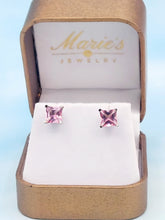 Load image into Gallery viewer, Baby Pink Topaz Princess Cut Stud Screwback Earrings - 14K White Gold
