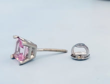 Load image into Gallery viewer, Baby Pink Topaz Princess Cut Stud Screwback Earrings - 14K White Gold