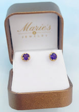 Load image into Gallery viewer, Amethyst Stud Earrings with Diamond Halo - 14K Yellow Gold