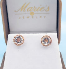 Load image into Gallery viewer, White Quartz and Diamond Earrings - 14K Rose Gold