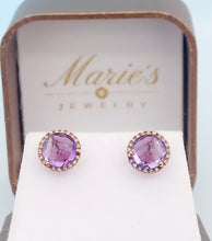 Load image into Gallery viewer, Amethyst with Diamond Halo Post Earrings - 14K Rose Gold