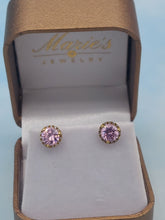 Load image into Gallery viewer, Pink Amethyst and Diamond Earrings - 14K Yellow Gold