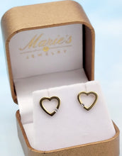 Load image into Gallery viewer, Open Heart Stud Earrings with Diamonds - 14K Yellow Gold
