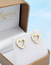 Load image into Gallery viewer, Open Heart Stud Earrings with Diamonds - 14K Yellow Gold