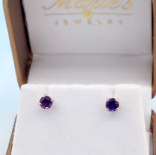 Load image into Gallery viewer, Amethyst Stud Earrings - 14K Rose Gold