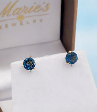 Load image into Gallery viewer, London Blue Topaz Screwback Studs - 14K Yellow Gold