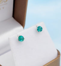 Load image into Gallery viewer, Emerald Stud Earrings - 14K White Gold