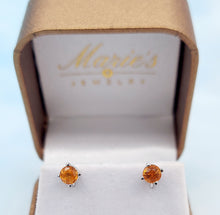 Load image into Gallery viewer, Citrine Round Stud Earrings - 14K White Gold