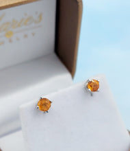 Load image into Gallery viewer, Citrine Round Stud Earrings - 14K White Gold
