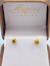 Load image into Gallery viewer, Yellow CZ Round Stud Earrings - 14K Yellow Gold