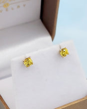 Load image into Gallery viewer, Yellow CZ Round Stud Earrings - 14K Yellow Gold