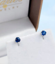 Load image into Gallery viewer, Genuine Sapphire Stud Earrings - 14K White Gold