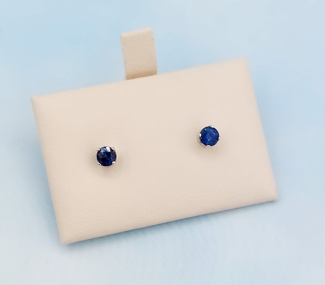 Genuine Sapphire Stud Earrings - 14K White Gold