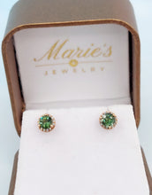 Load image into Gallery viewer, Green Tourmaline with Diamond Halo Stud Earrings - 14K Rose Gold