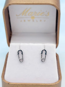 Safety Pin Stud Earrings -14K White Gold