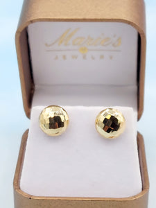 11mm Diamond Cut Flat Stud Earrings - 14K Yellow Gold