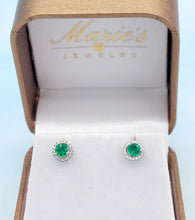Load image into Gallery viewer, Emerald with Diamond Jackets Stud Earrings - 14K White Gold