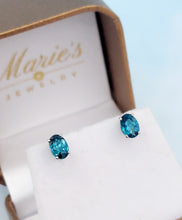 Load image into Gallery viewer, Oval Indicolite Stud Earrings  - 14K White Gold