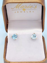Load image into Gallery viewer, Trillion Aqua Stud Earrings - 14K Yellow Gold