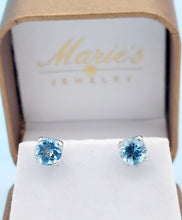 Load image into Gallery viewer, Aqua Stud Earrings - 14K White Gold
